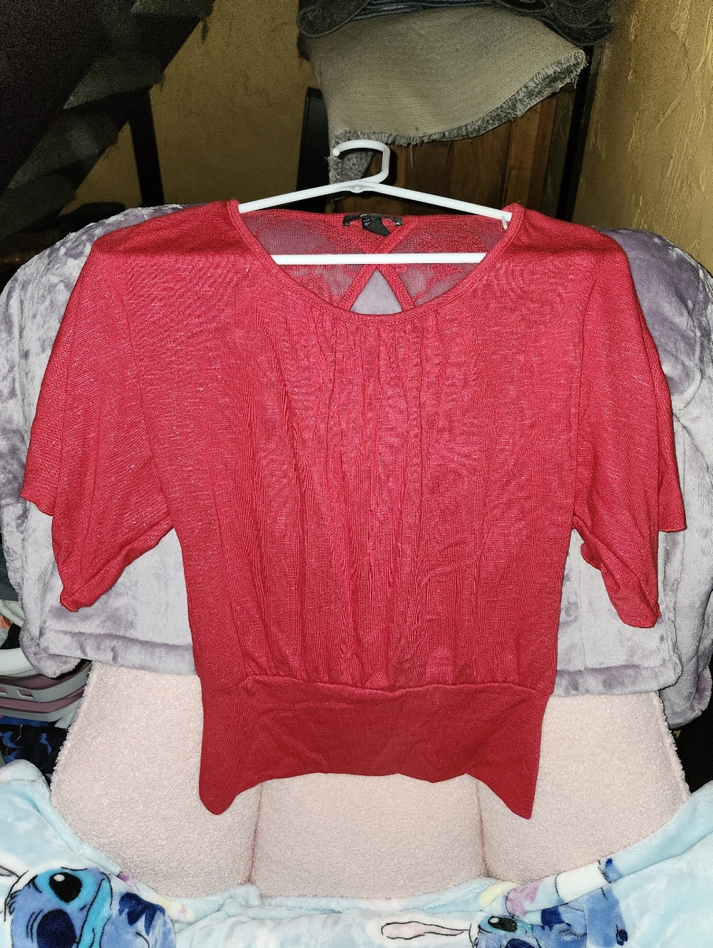 Bwear Red Short-Sleeve Knit Top with Back Cutout Detail